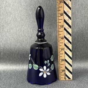 Vintage Fented Glass Bell Handpainted Signed Jan Barnum Glows Under UV365 Light